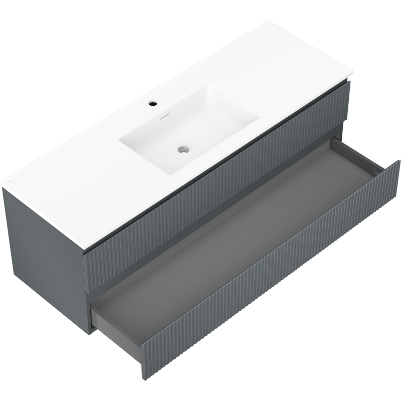 Mexen Rivel vonios spintelė 140 cm su praustuvu Otis, 2 stalčiai, su grioveliais, grafito matinė/balta matinė -