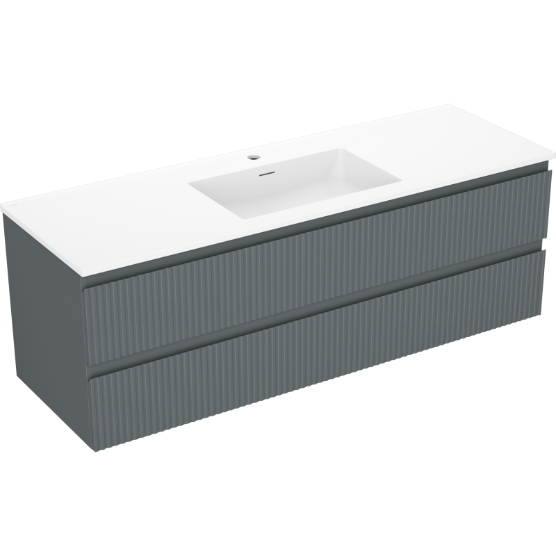 Mexen Rivel vonios spintelė 140 cm su praustuvu Otis, 2 stalčiai, su grioveliais, grafito matinė/balta matinė -