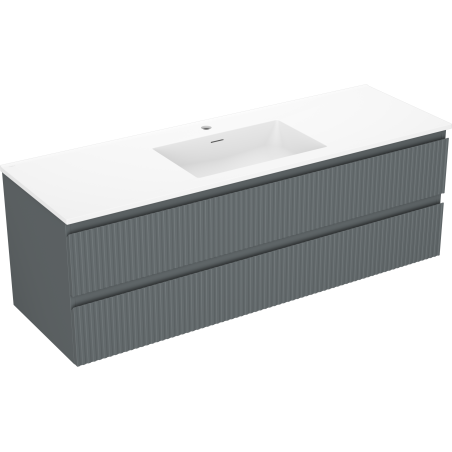 Mexen Rivel vonios spintelė 140 cm su praustuvu Otis, 2 stalčiai, su grioveliais, grafito matinė/balta matinė -