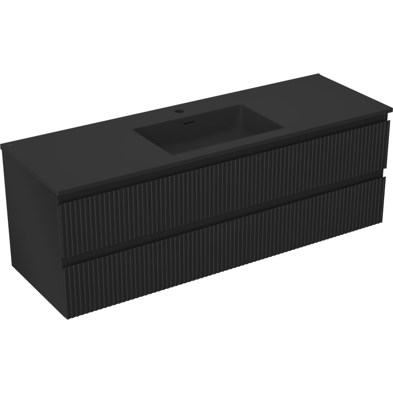 Mexen Rivel vonios spintelė 140 cm su Otis praustuvu, 2 stalčiai, rievuota, juoda matinė - 91A20-14047-2-BFF71-W18M71