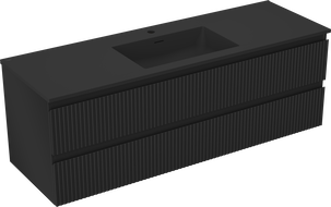 Mexen Rivel vonios spintelė 140 cm su Otis praustuvu, 2 stalčiai, rievuota, juoda matinė - 91A20-14047-2-BFF71-W18M71