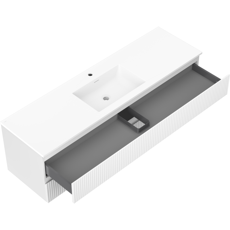 Mexen Rivel vonios spintelė 160 cm su Otis praustuvu, 2 stalčiai, griovelinė, balta matinė - 91A20-16047-2-BFF01-W18M01