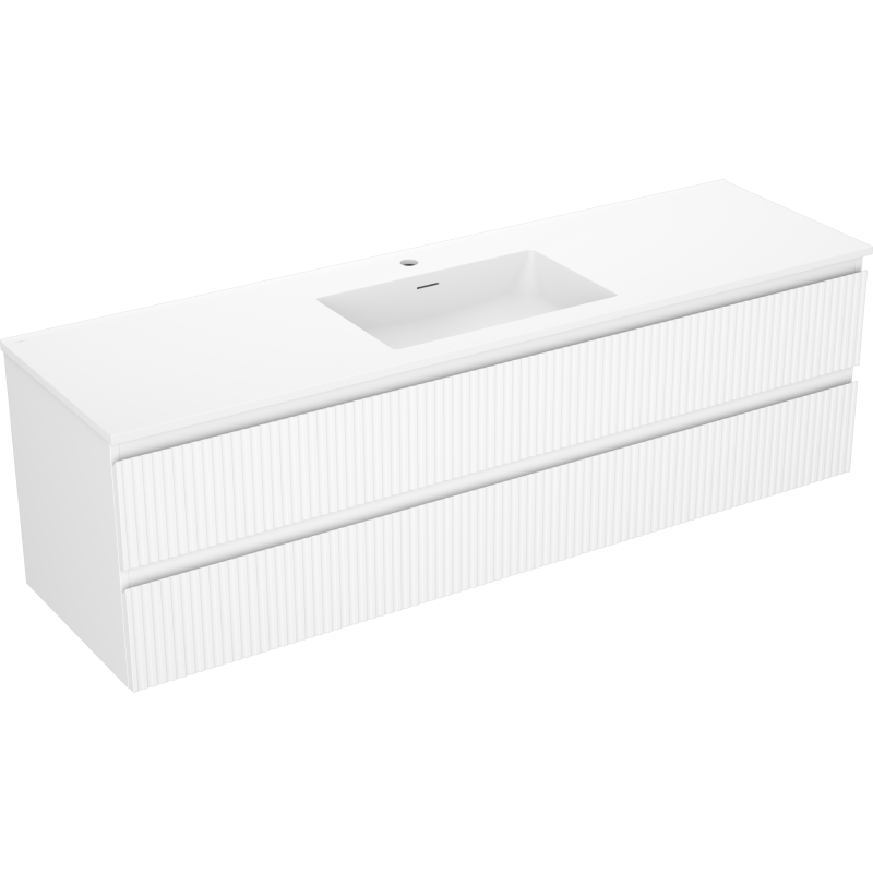 Mexen Rivel vonios spintelė 160 cm su Otis praustuvu, 2 stalčiai, griovelinė, balta matinė - 91A20-16047-2-BFF01-W18M01