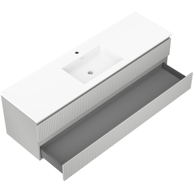 Mexen Rivel vonios spintelė 160 cm su kriaukle Otis, 2 stalčiai, rifliuota, pilka matinė/balta matinė -