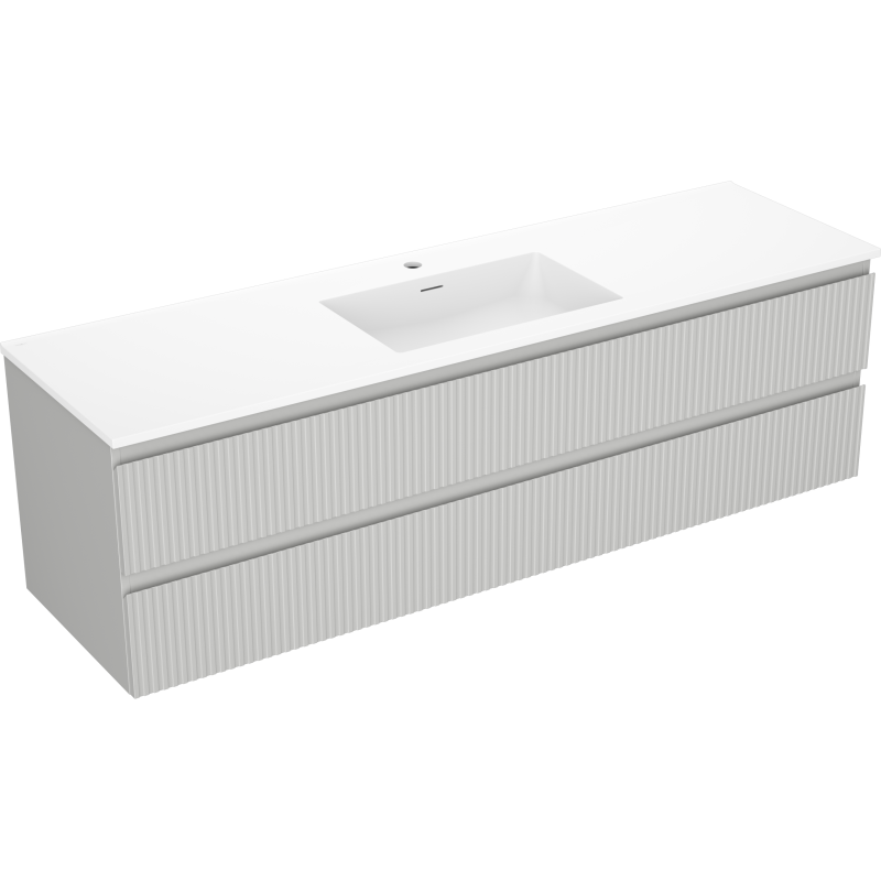 Mexen Rivel vonios spintelė 160 cm su kriaukle Otis, 2 stalčiai, rifliuota, pilka matinė/balta matinė -