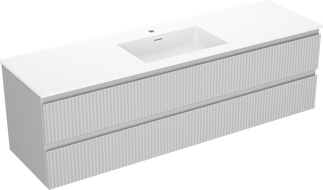 Mexen Rivel vonios spintelė 160 cm su kriaukle Otis, 2 stalčiai, rifliuota, pilka matinė/balta matinė -