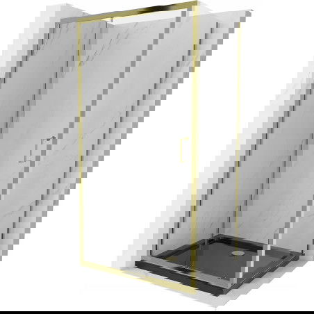 Mexen Apia stumdomos dušo kabina 110 x 90 cm, skaidri, auksinė + Flat padėklas, juodas - 840-110-090-50-00-4070G