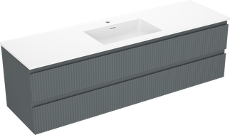 Mexen Rivel vonios spintelė 160 cm su praustuvu Otis, 2 stalčiai, grioveliais, grafito matinė/balta matinė -