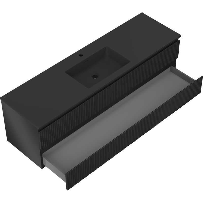 Mexen Rivel vonios spintelė 160 cm su Otis praustuvu, 2 stalčiai, griovelinė, juoda matinė - 91A20-16047-2-BFF71-W18M71