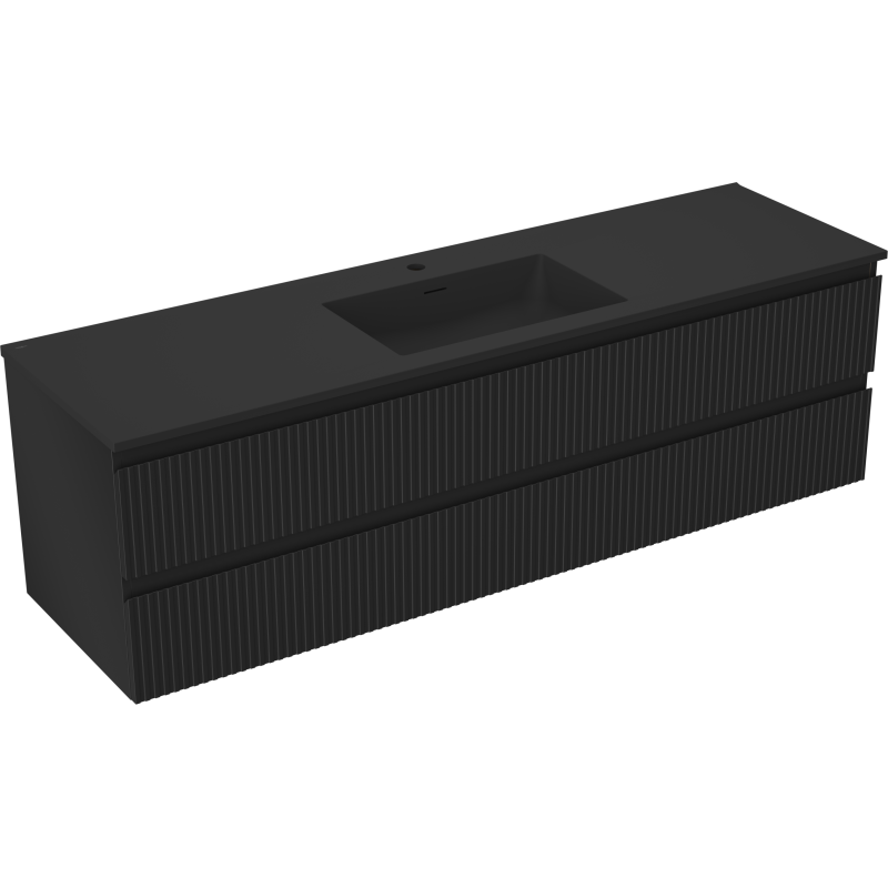 Mexen Rivel vonios spintelė 160 cm su Otis praustuvu, 2 stalčiai, griovelinė, juoda matinė - 91A20-16047-2-BFF71-W18M71
