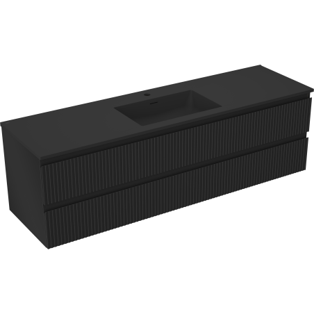 Mexen Rivel vonios spintelė 160 cm su Otis praustuvu, 2 stalčiai, griovelinė, juoda matinė - 91A20-16047-2-BFF71-W18M71