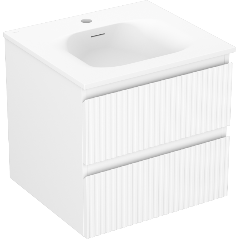 Mexen Rivel vonios kambario spintelė 50 cm su kriaukle Vela, 2 stalčiai, briaunuota, balta matinė - 91A20-05047-2-BFF01-W23M01