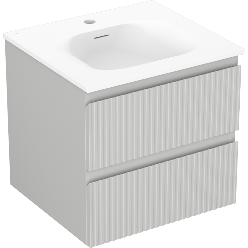 Mexen Rivel vonios spintelė 50 cm su Vela praustuvu, 2 stalčiai, rifliuota, pilka matinė/balta matinė