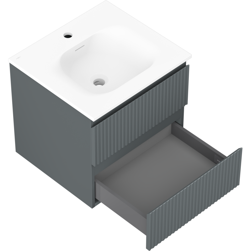 Mexen Rivel vonios spintelė 50 cm su praustuvu Vela, 2 stalčiai, grioveliais, matinė grafito/balta