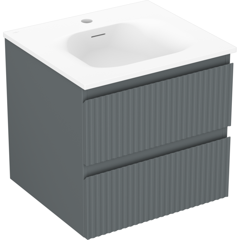 Mexen Rivel vonios spintelė 50 cm su praustuvu Vela, 2 stalčiai, grioveliais, matinė grafito/balta