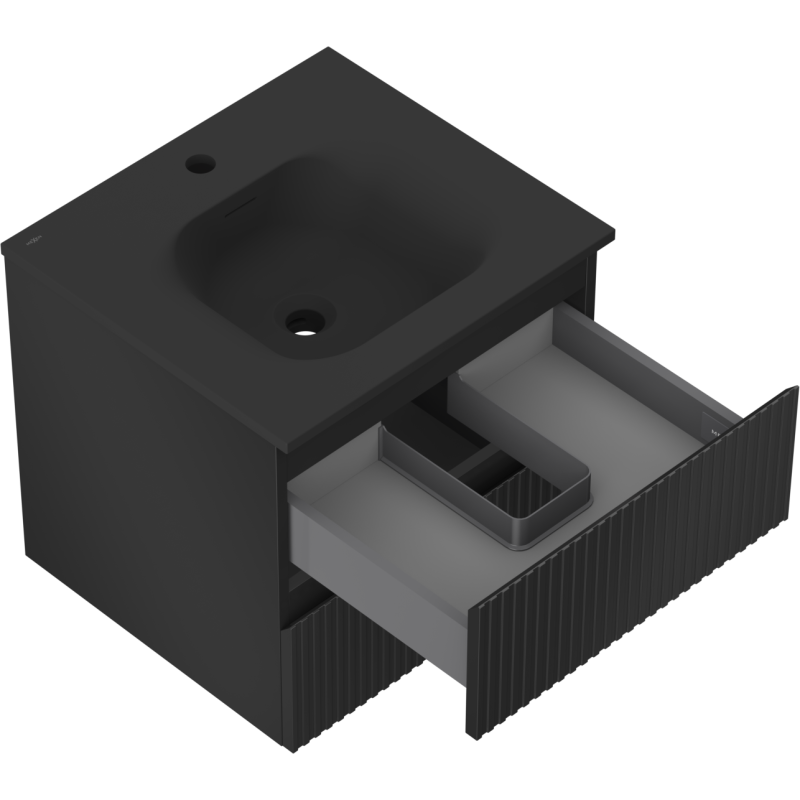Mexen Rivel vonios spintelė 50 cm su praustuvu Vela, 2 stalčiai, rifliuota, juoda matinė - 91A20-05047-2-BFF71-W23M71