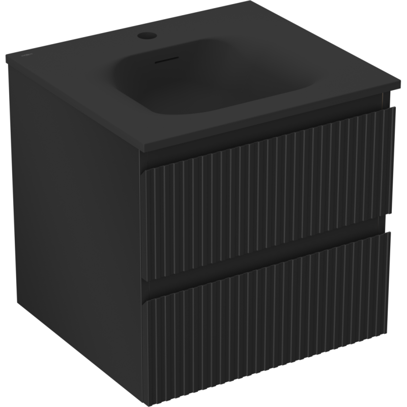 Mexen Rivel vonios spintelė 50 cm su praustuvu Vela, 2 stalčiai, rifliuota, juoda matinė - 91A20-05047-2-BFF71-W23M71