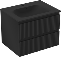 Mexen Rivel vonios spintelė 60 cm su praustuvu Vela, 2 stalčiai, rifliuota, juoda matinė - 91A20-06047-2-BFF71-W23M71