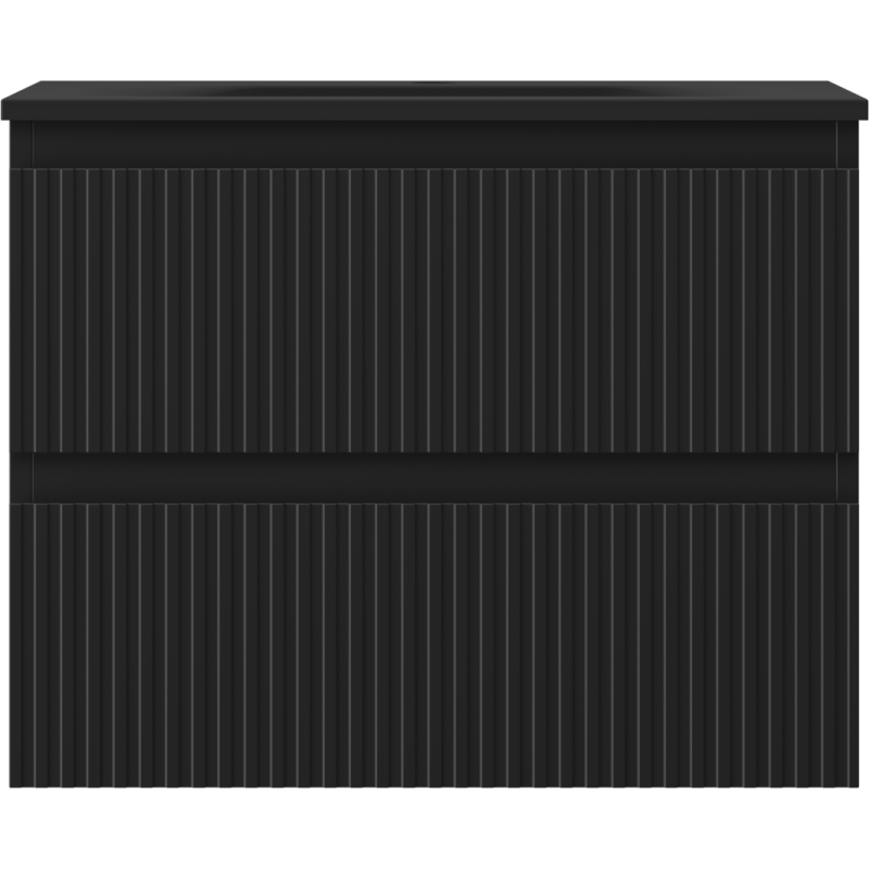 Mexen Rivel vonios spintelė 60 cm su praustuvu Vela, 2 stalčiai, rifliuota, juoda matinė - 91A20-06047-2-BFF71-W23M71