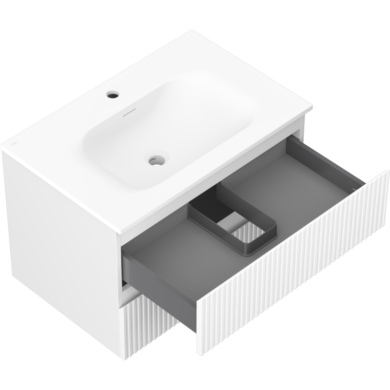 Mexen Rivel vonios kambario spintelė 70 cm su Vela kriaukle, 2 stalčiai, grioveliais, balta matinė - 91A20-07047-2-BFF01-W23M01