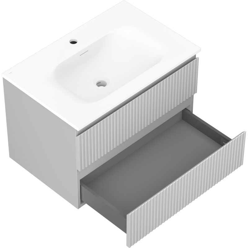 Mexen Rivel vonios spintelė 70 cm su praustuvu Vela, 2 stalčiai, rifliuota, pilka matinė/balta matinė