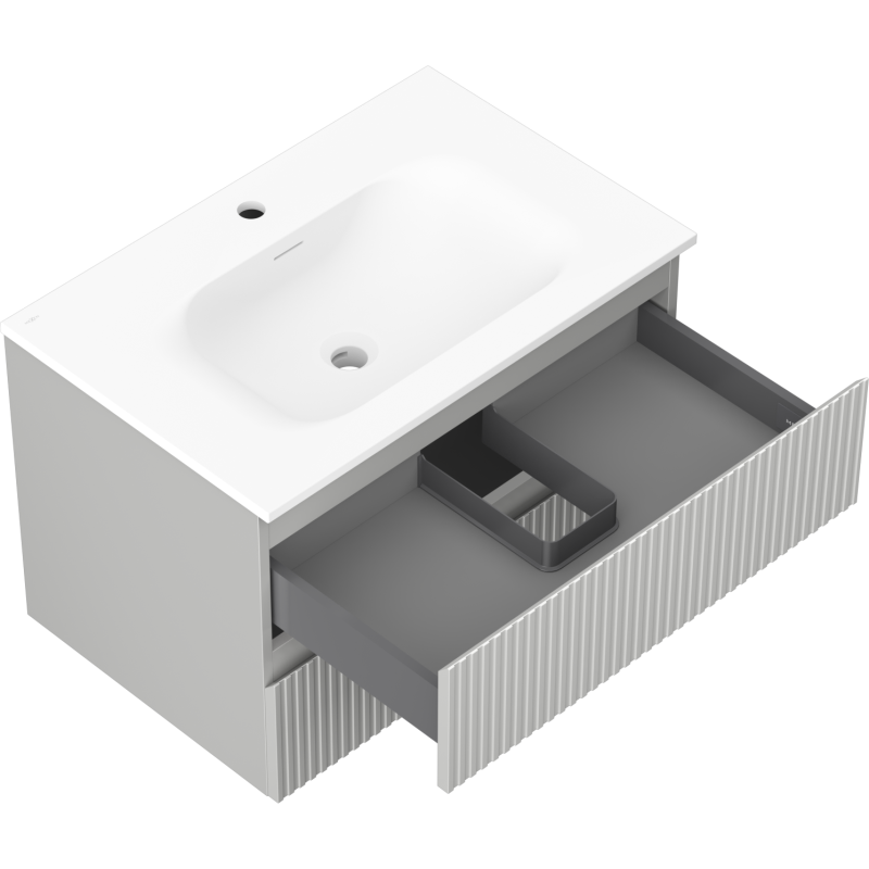 Mexen Rivel vonios spintelė 70 cm su praustuvu Vela, 2 stalčiai, rifliuota, pilka matinė/balta matinė