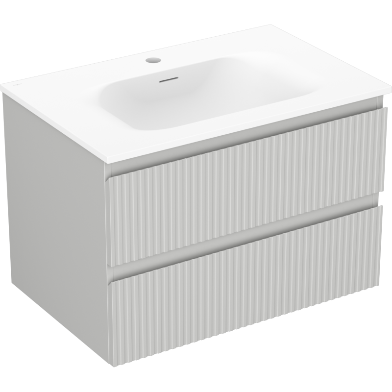 Mexen Rivel vonios spintelė 70 cm su praustuvu Vela, 2 stalčiai, rifliuota, pilka matinė/balta matinė