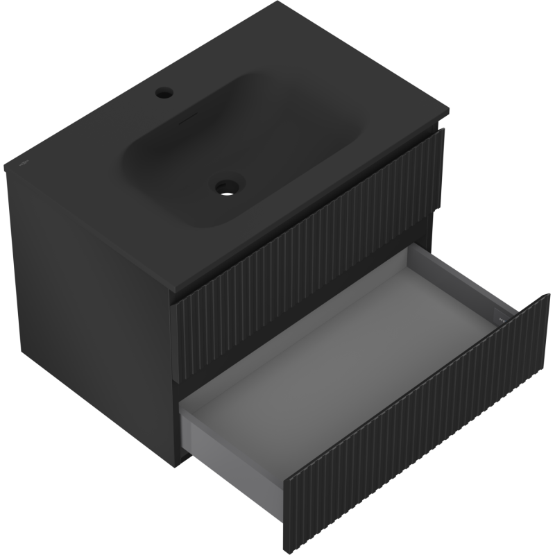 Mexen Rivel vonios spintele 70 cm su Vela kriaukle, 2 stalčiai, rifliuotas, juodas matinis - 91A20-07047-2-BFF71-W23M71