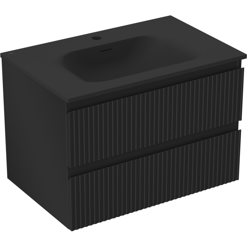 Mexen Rivel vonios spintele 70 cm su Vela kriaukle, 2 stalčiai, rifliuotas, juodas matinis - 91A20-07047-2-BFF71-W23M71