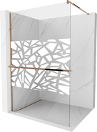 Mexen Kioto+ dušo sienelė su lentyna Walk-in 90 x 200 cm, balti raštai, rožinis auksas - 800-090-121-60-85