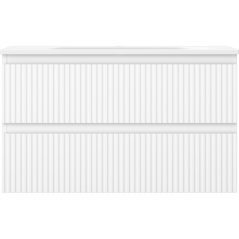 Mexen Rivel vonios kambario spintelė 80 cm su kriaukle Vela, 2 stalčiai, rifliuota, balta matinė - 91A20-08047-2-BFF01-W23M01