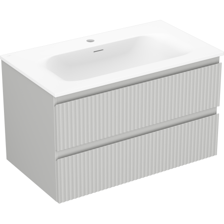 Mexen Rivel vonios spintelė 80 cm su Vela kriaukle, 2 stalčiai, rifliuota, pilka matinė/balta matinė