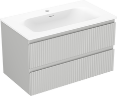 Mexen Rivel vonios spintelė 80 cm su Vela kriaukle, 2 stalčiai, rifliuota, pilka matinė/balta matinė