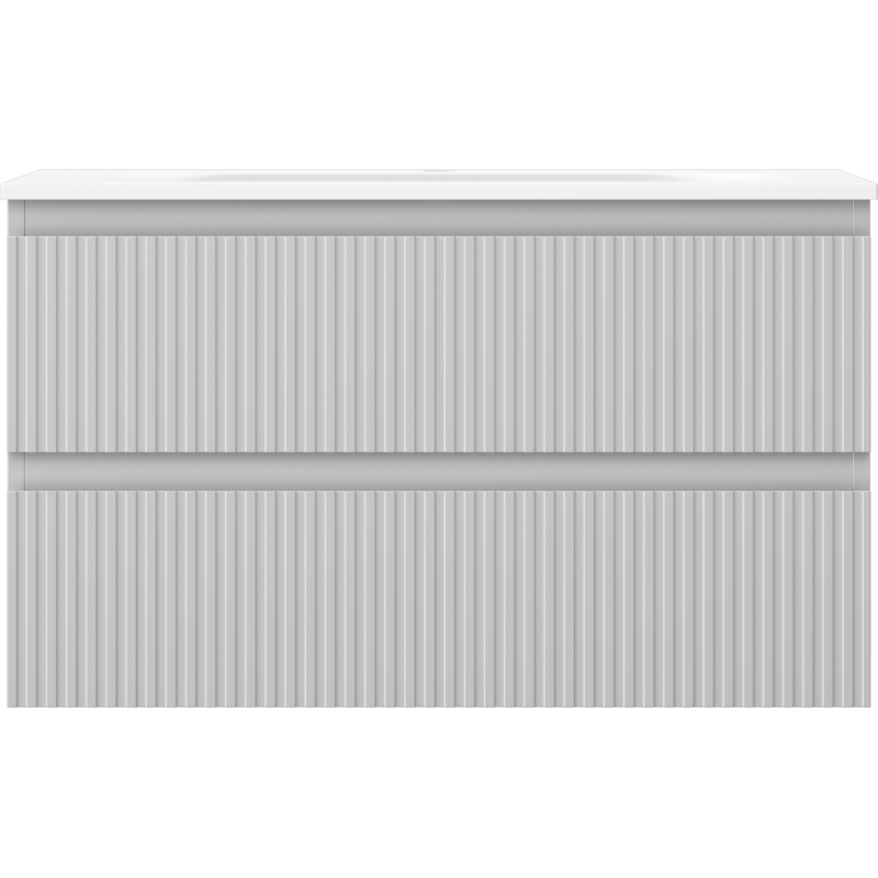 Mexen Rivel vonios spintelė 80 cm su Vela kriaukle, 2 stalčiai, rifliuota, pilka matinė/balta matinė