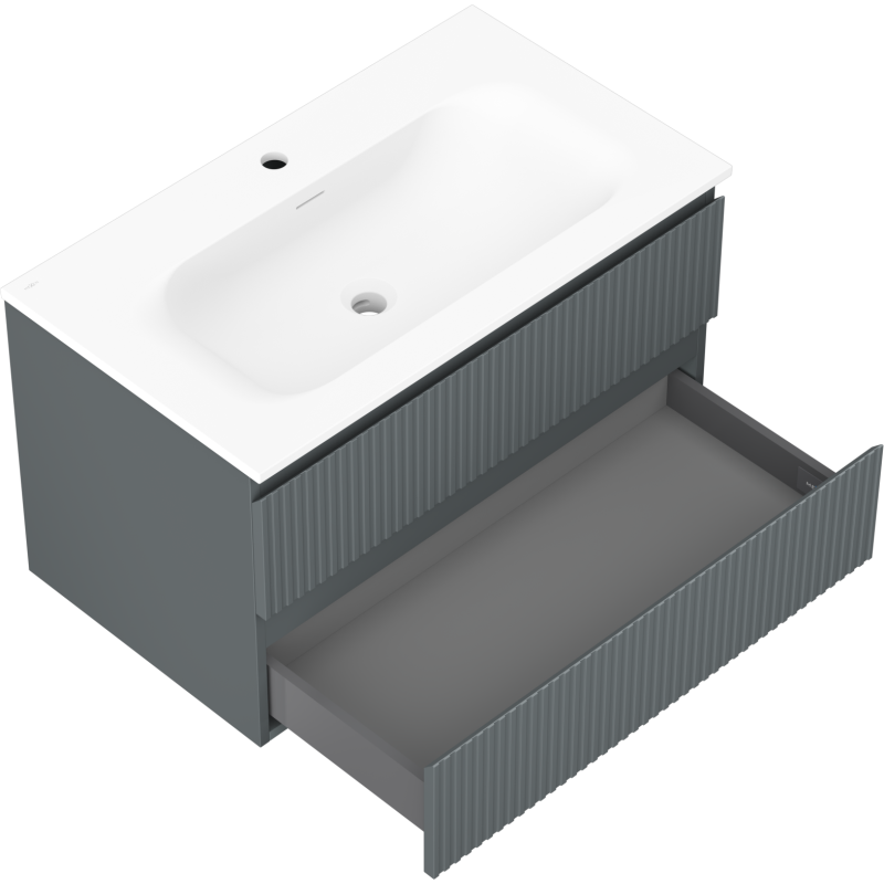 Mexen Rivel vonios spintelė 80 cm su praustuvu Vela, 2 stalčiai, raižyta, grafito matinė/balta matinė -