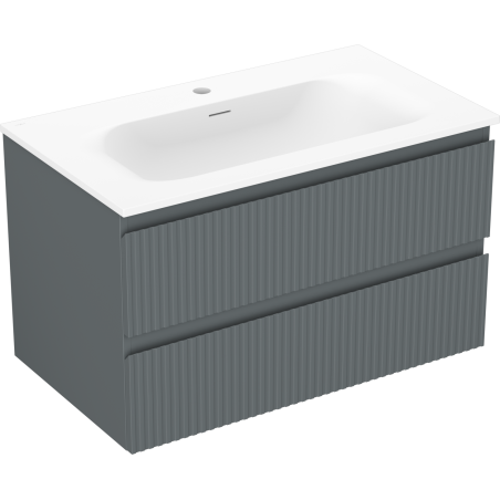 Mexen Rivel vonios spintelė 80 cm su praustuvu Vela, 2 stalčiai, raižyta, grafito matinė/balta matinė -