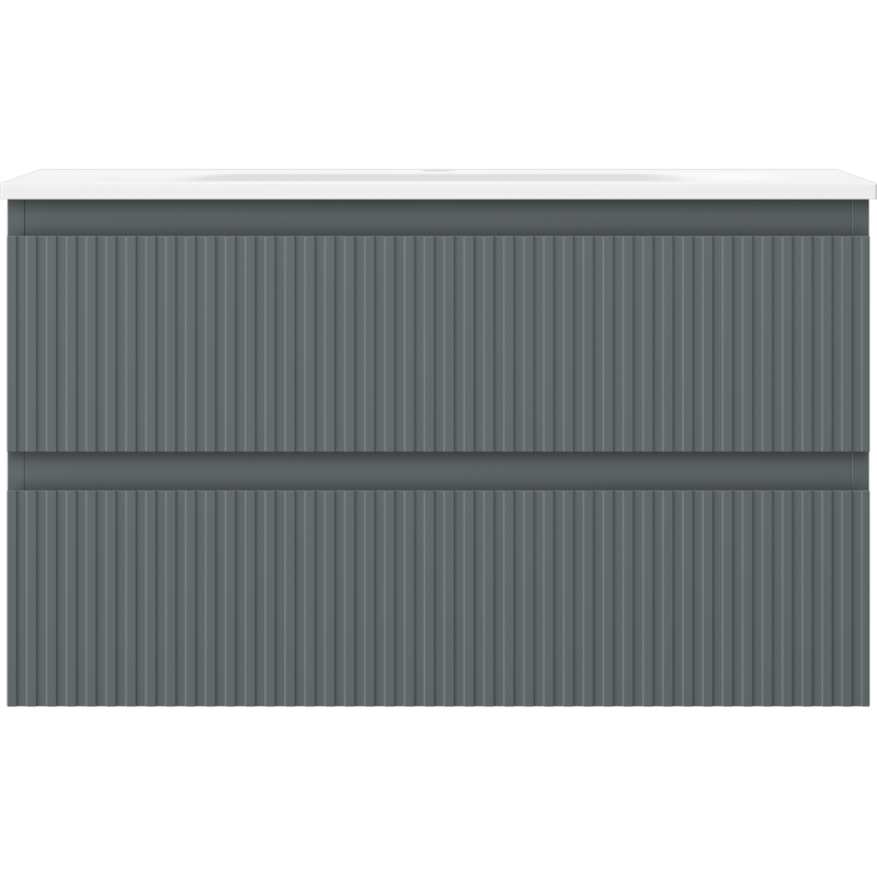 Mexen Rivel vonios spintelė 80 cm su praustuvu Vela, 2 stalčiai, raižyta, grafito matinė/balta matinė -