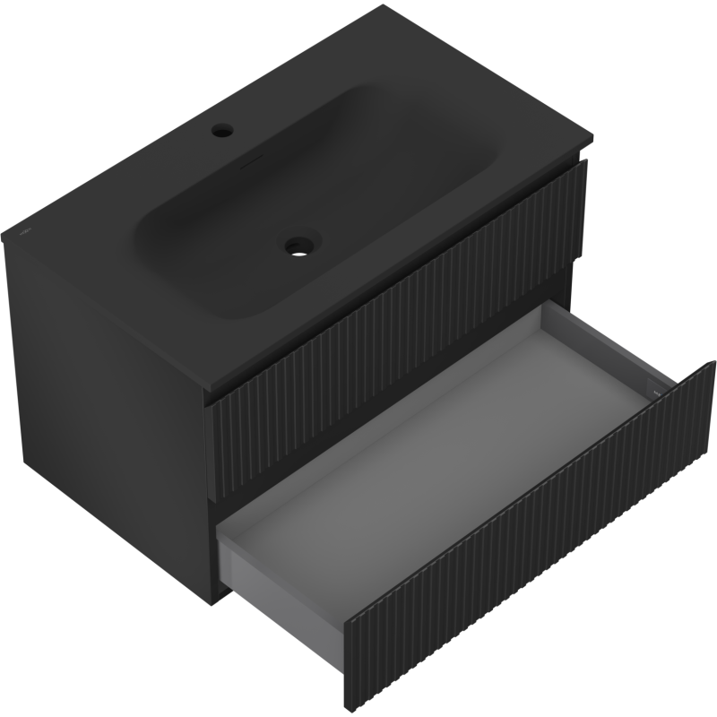 Mexen Rivel vonios spintelė 80 cm su praustuvu Vela, 2 stalčiai, grioveliuota, juoda matinė - 91A20-08047-2-BFF71-W23M71