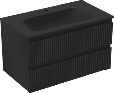 Mexen Rivel vonios spintelė 80 cm su praustuvu Vela, 2 stalčiai, grioveliuota, juoda matinė - 91A20-08047-2-BFF71-W23M71