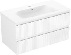 Mexen Rivel vonios kambario spintelė 90 cm su kriaukle Vela, 2 stalčiai, gofruota, balta matinė - 91A20-09047-2-BFF01-W23M01