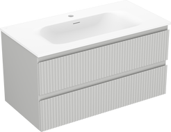 Mexen Rivel vonios spintelė 90 cm su kriaukle Vela, 2 stalčiai, rifliuota, pilka matinė/balta matinė