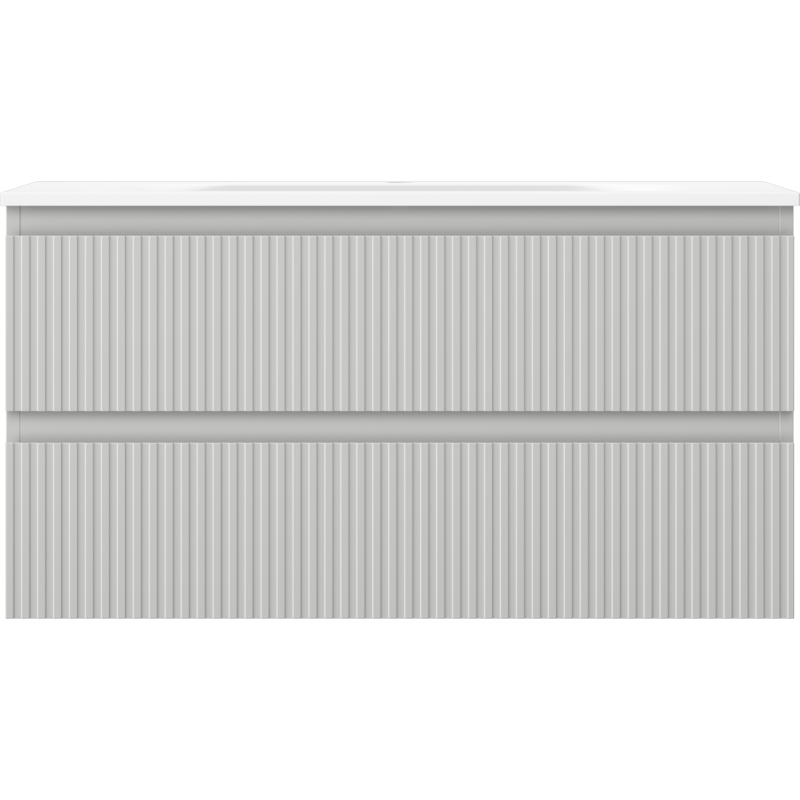 Mexen Rivel vonios spintelė 90 cm su kriaukle Vela, 2 stalčiai, rifliuota, pilka matinė/balta matinė