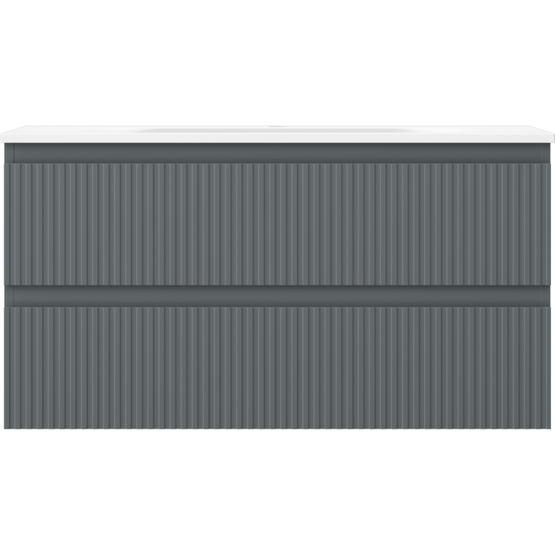 Mexen Rivel vonios spintelė 90 cm su kriaukle Vela, 2 stalčiai, grioveliais , grafito matinė/balta matinė -