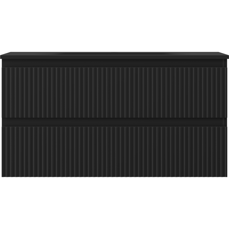 Mexen Rivel vonios spintelė 90 cm su kriaukle Vela, 2 stalčiai, rifliuota, juoda matinė - 91A20-09047-2-BFF71-W23M71