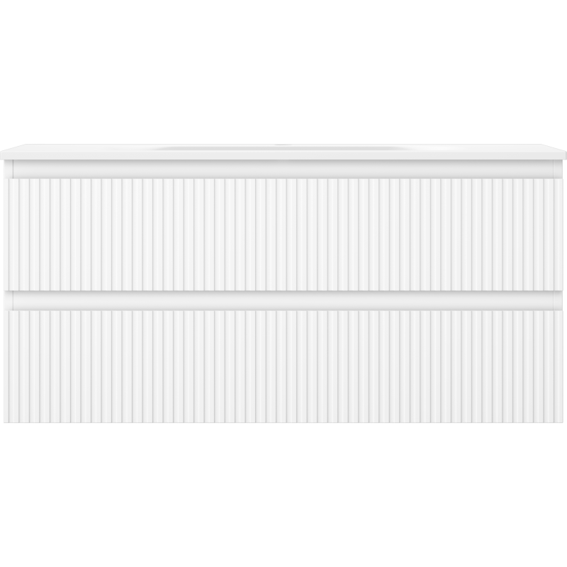 Mexen Rivel vonios kambario spintelė 100 cm su praustuvu Vela, 2 stalčiai, rifliuota, balta matinė - 91A20-10047-2-BFF01-W23M01