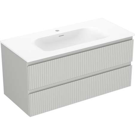 Mexen Rivel vonios spintelė 100 cm su kriaukle Vela, 2 stalčiai, rifliuota, pilka matinė/balta matinė