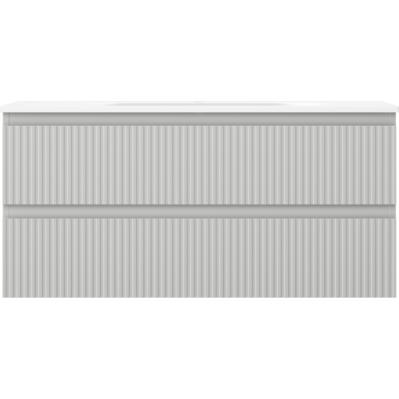 Mexen Rivel vonios spintelė 100 cm su kriaukle Vela, 2 stalčiai, rifliuota, pilka matinė/balta matinė