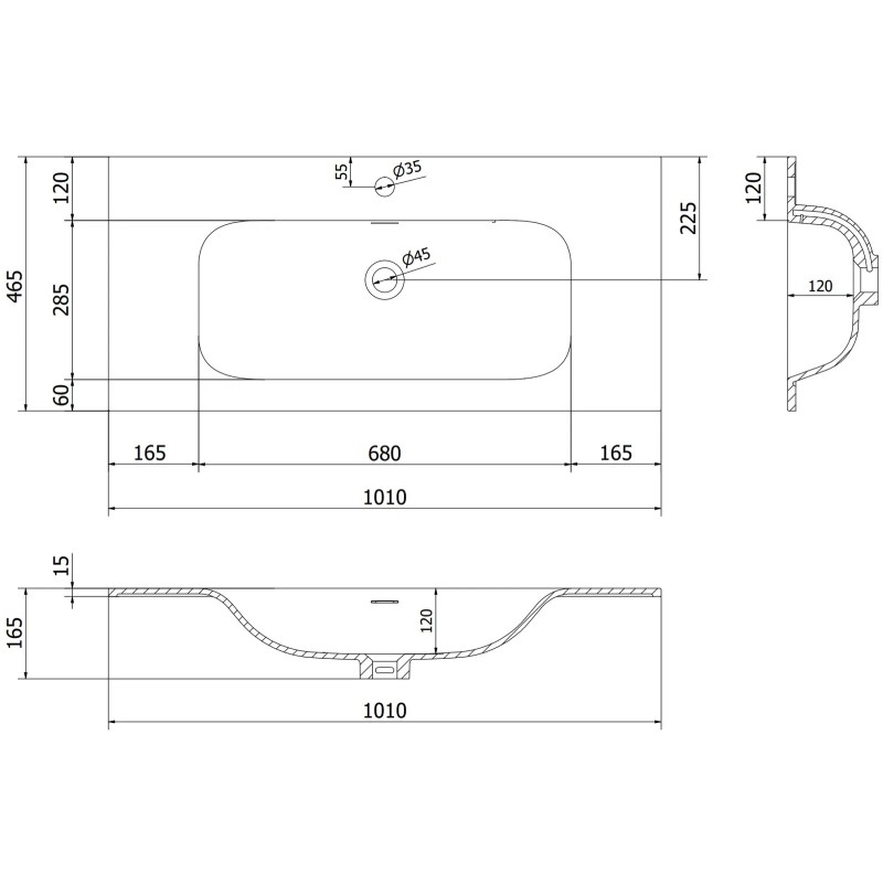 Mexen Rivel vonios spintelė 100 cm su kriaukle Vela, 2 stalčiai, rifliuota, pilka matinė/balta matinė