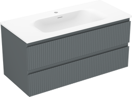 Mexen Rivel vonios spintelė 100 cm su kriaukle Vela, 2 stalčiai, grioveliai, matinė grafito / balta