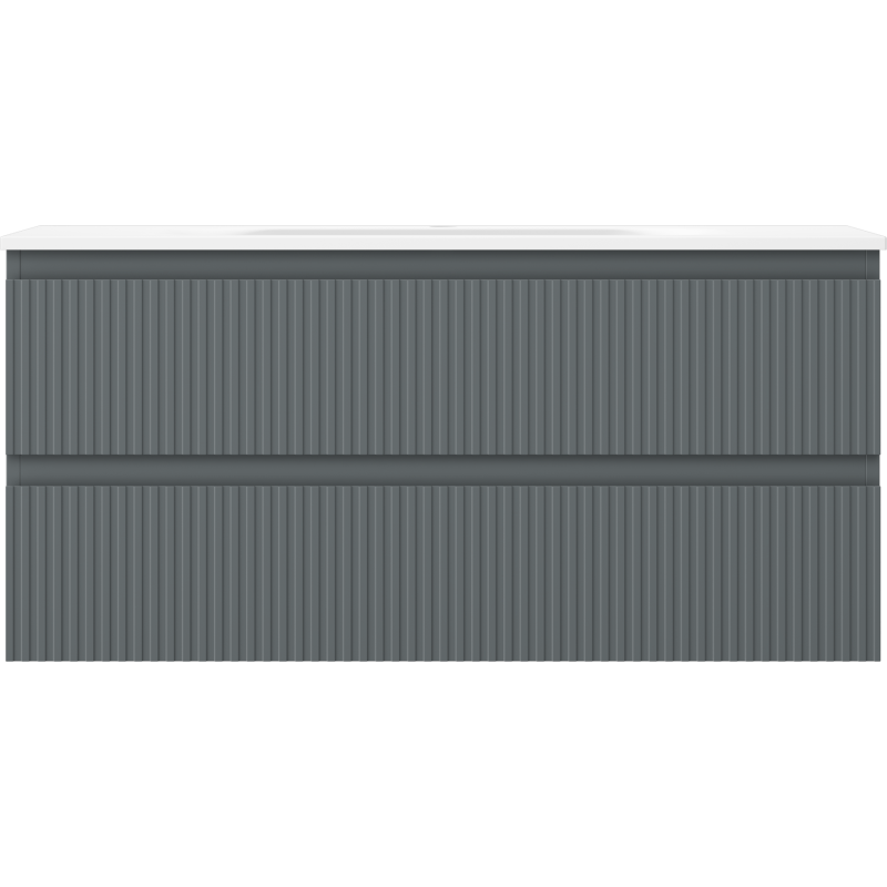 Mexen Rivel vonios spintelė 100 cm su kriaukle Vela, 2 stalčiai, grioveliai, matinė grafito / balta